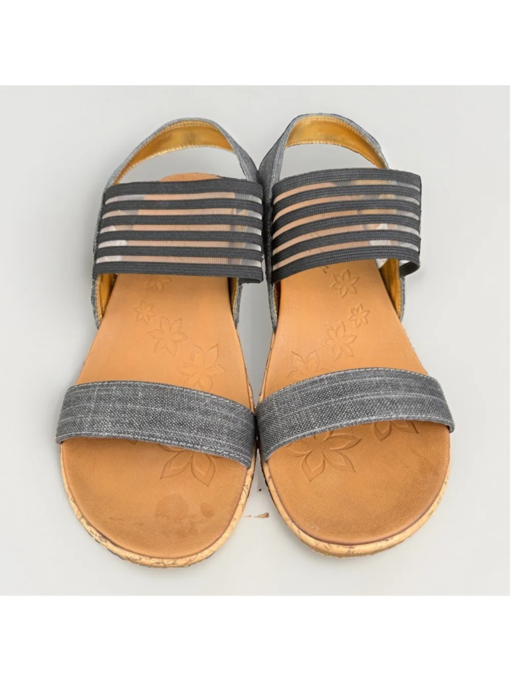 Skechers Womens Size 10 Sandals Wedge Heel Black Denim Cross Strap Luxe Foam